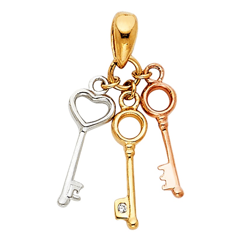 14K Gold Key To My 3 Triple Variety Key Charm Pendant