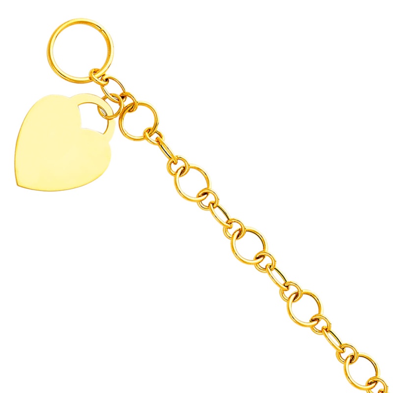 14K Solid Gold Light Hollow Bracelet With Heart Pendant - 7.5'