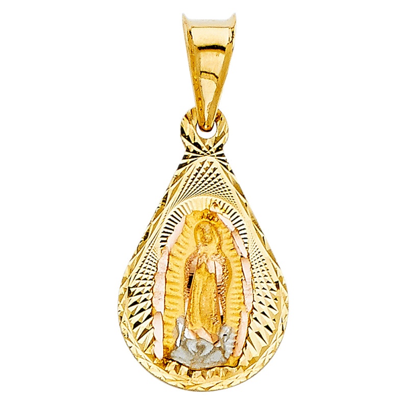 14K Gold Diamond Cut Guadalupe Stamp Religious Pendant