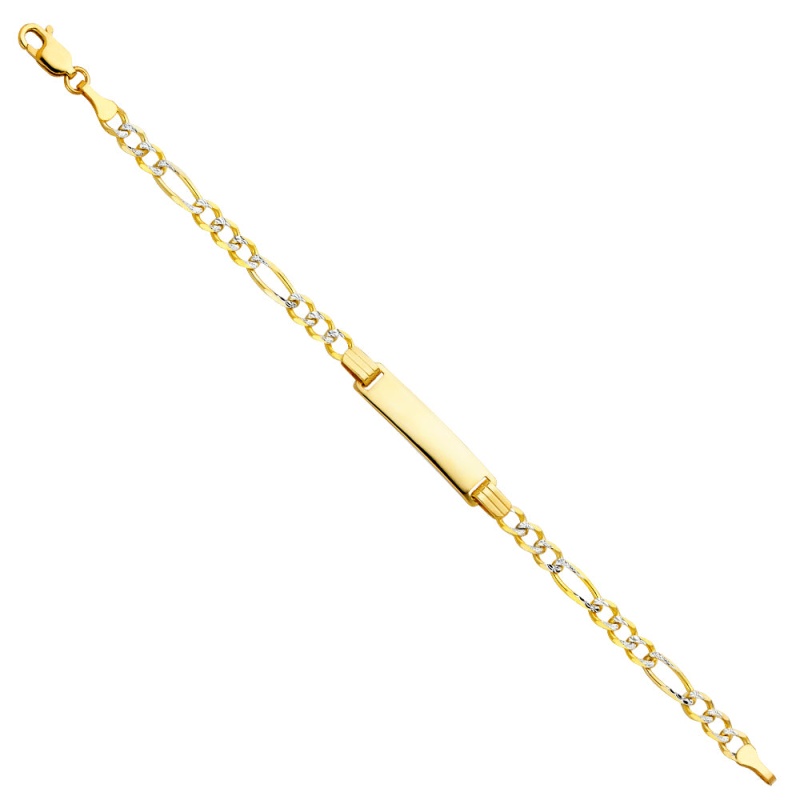 14K Solid Gold Figaro 3+1 Wp Baby Id Bracelet - 6'