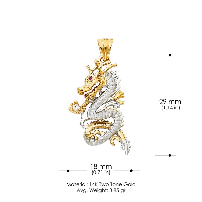 14K Gold Cz Dragon Charm Pendant