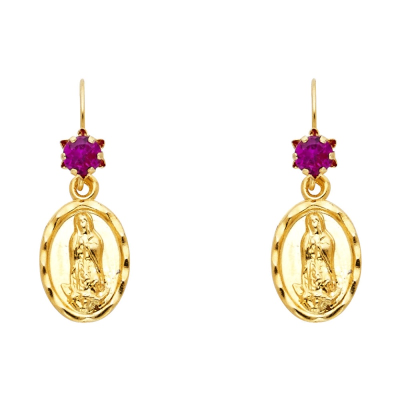 14K Gold Cz Guadalupe Hanging Earrings