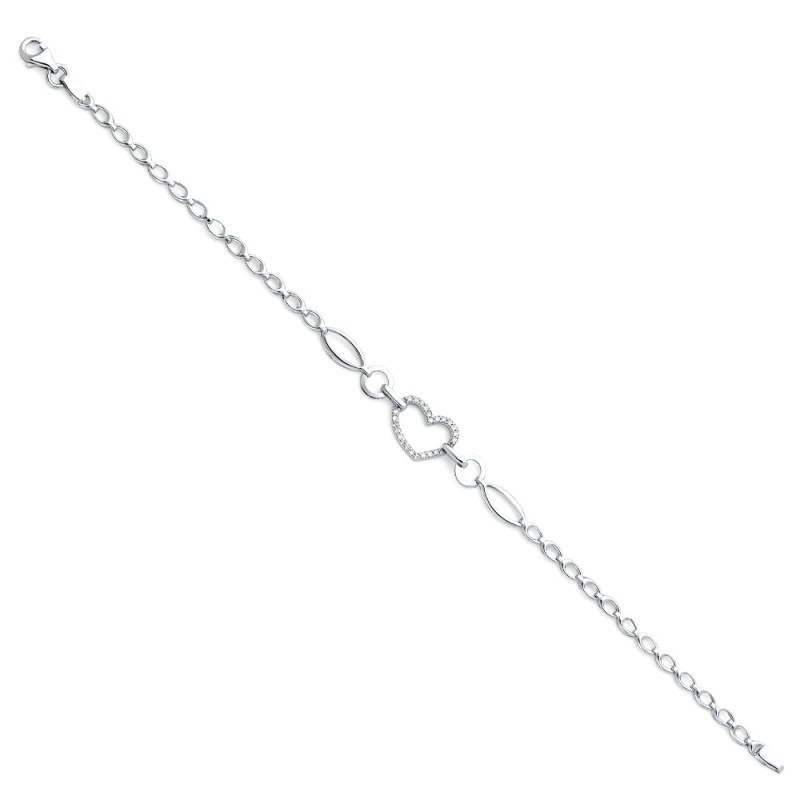 14K Solid Gold Cz Heart Bracelet - 7.25'