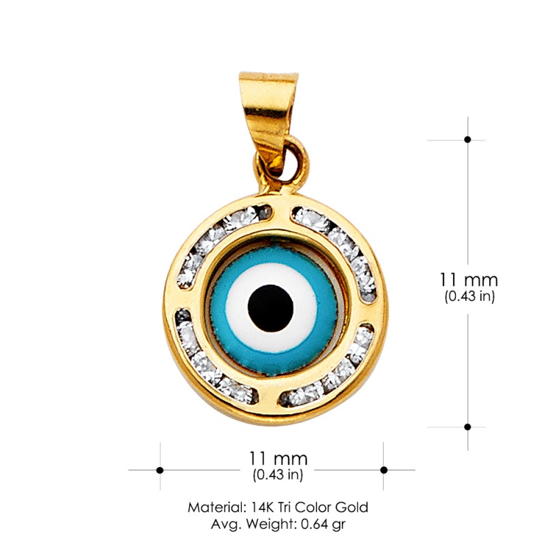 14K Gold Cz Evil Eye Charm Pendant