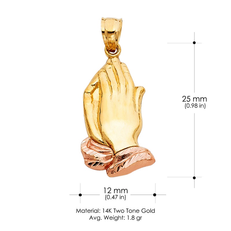 14K Gold Praying Hands Religious Pendant