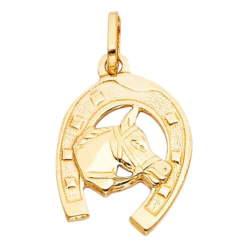 14K Gold Lucky Horse In Horseshoe Charm Pendant