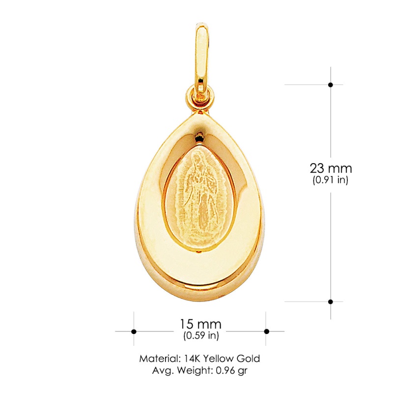 14K Gold Guadalupe Religious Drop Charm Pendant