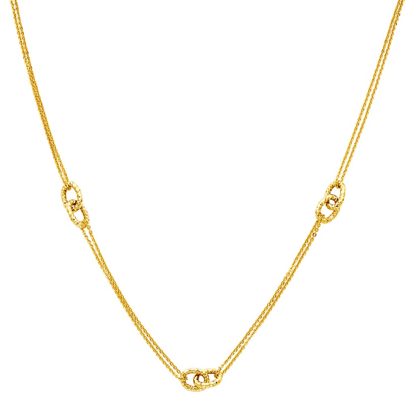 14K Gold Eternity Interlocking Open Circles Necklace With Double Chain - 17+1'
