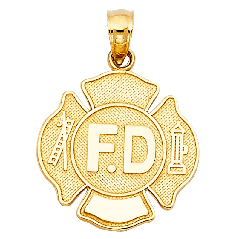 14K Gold Fire Department Charm Pendant