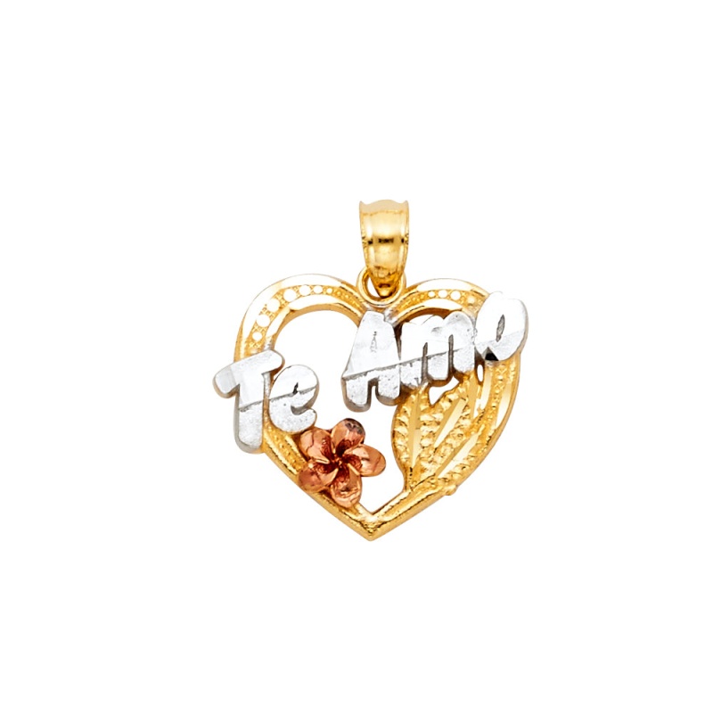 14K Gold Te Amo Heart Charm Pendant