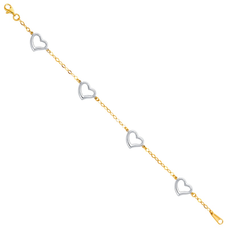 14K Solid Gold Light Hearts Bracelet- 7.5'