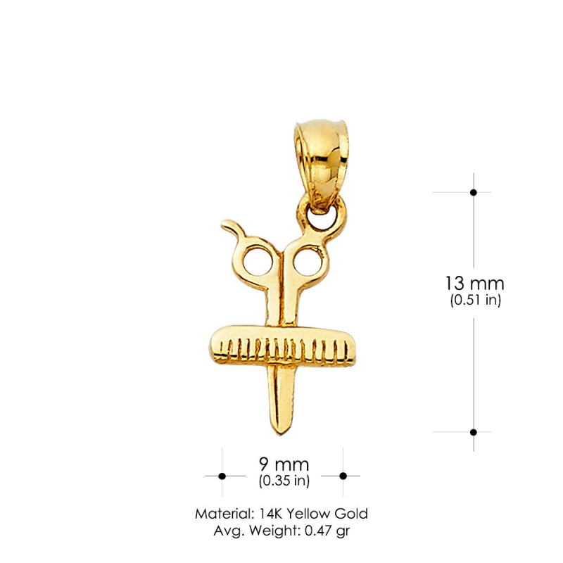 14K Gold Scissors & Comb Charm Pendant