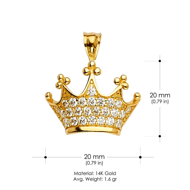 14K Gold Princess Cz Crown Or Tiara Charm Pendant