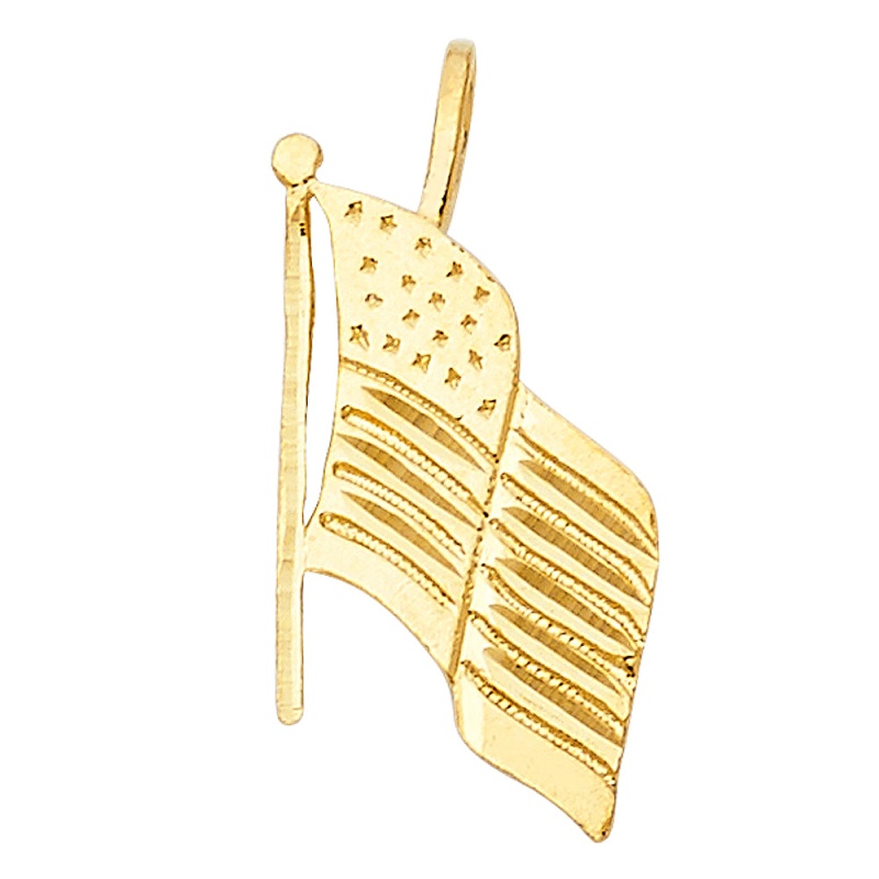 14K Gold Usa Flag Charm Pendant