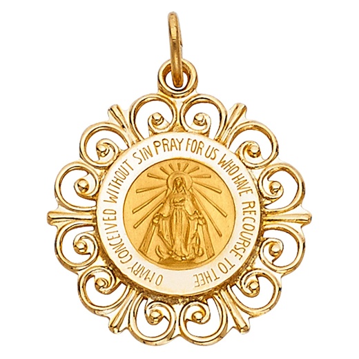 14K Gold Religious Milagrosa Charm Pendant - Ioka