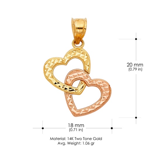 14K Gold Double Hanging Heart Charm Pendant - Ioka