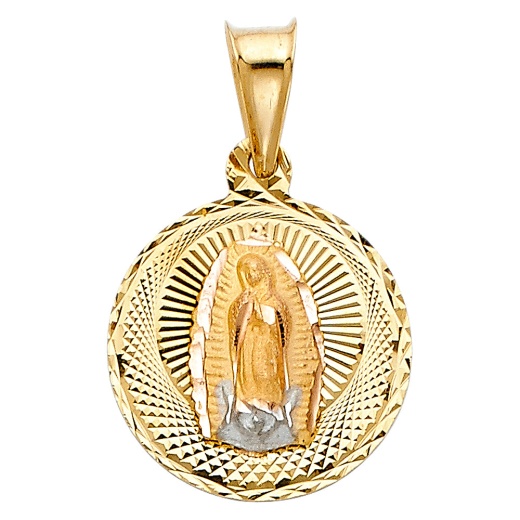 14K Gold Diamond Cut Guadalupe Stamp Religious Pendant - Ioka