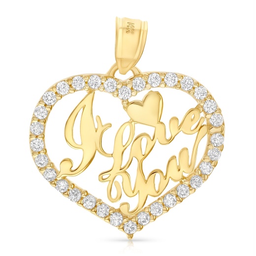 14K Gold Cz I Love You Heart Charm Pendant
