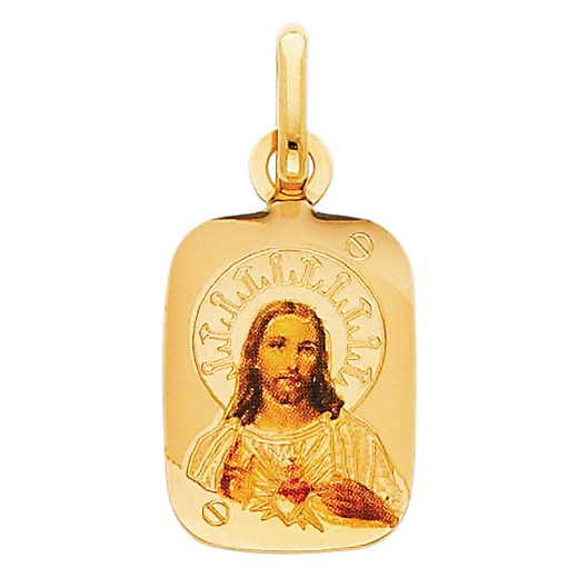 14K Gold Jesus Heart Enamel Religious Pendant