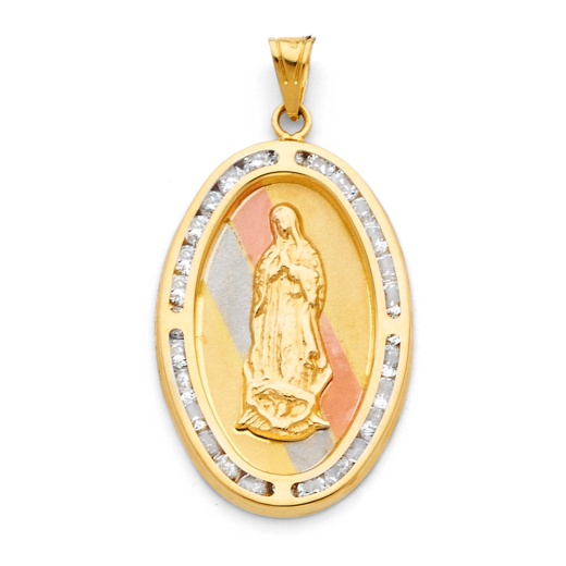 14K Gold Religious Guadalupe Cz Charm Pendant