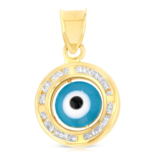 14K Gold Cz Evil Eye Charm Pendant