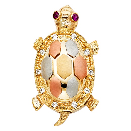 14K Gold Cz Turtle Charm Pendant - Ioka Jewelry