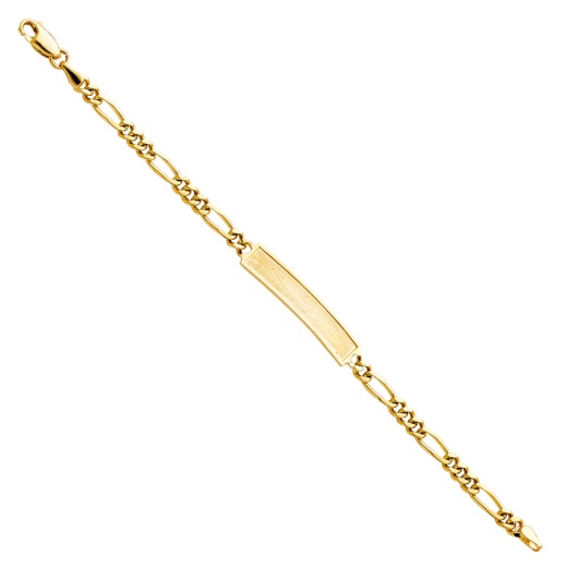 14K Solid Gold Figaro Frame Junior ID Bracelet - 6"