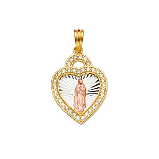 14K Gold Cz Guadalupe Medal Religious Pendant - Ioka Jewelry