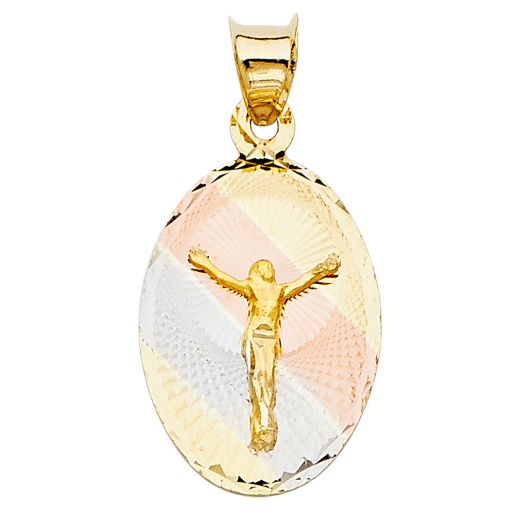 14K Gold Diamond Cut Jesus Crucifix Stamp Religious Pendant by Ioka