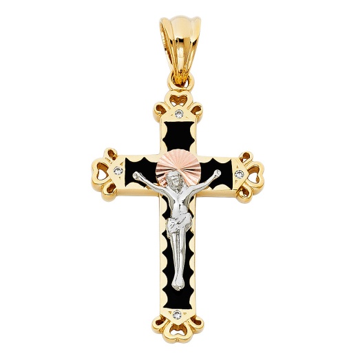 14K Gold Cz Religious Crucifix Charm Pendant
