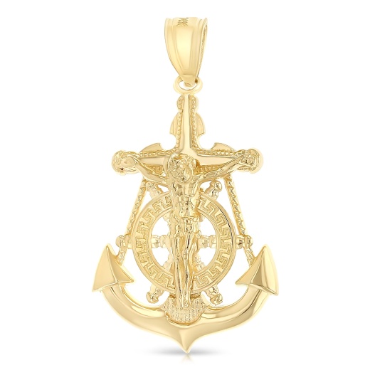 14K Gold Mariner Religious Crucifix Charm Pendant - Ioka