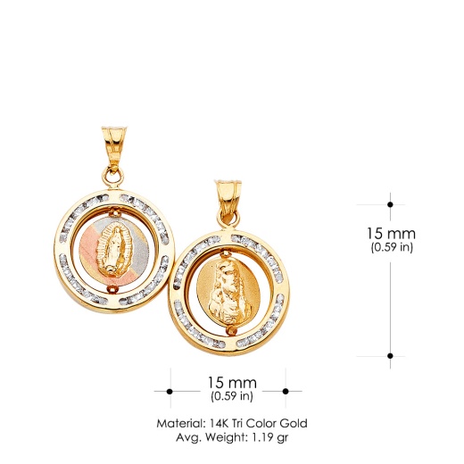 14K Gold Double Sided Round Religious Pendant - Ioka