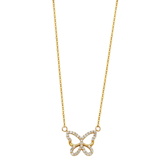 Ioka 14K Gold Open Butterfly Charm Cz Pendant Chain Necklace - 17+1'