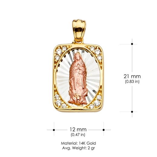 14K Gold Cz Guadalupe Medal Religious Pendant - Ioka Jewelry