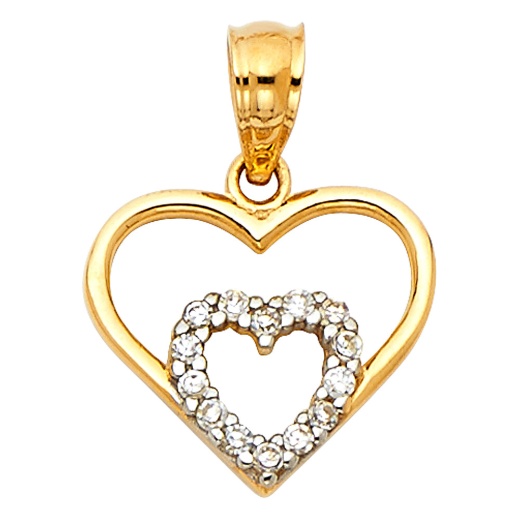 14K Gold Cz Heart Charm Pendant