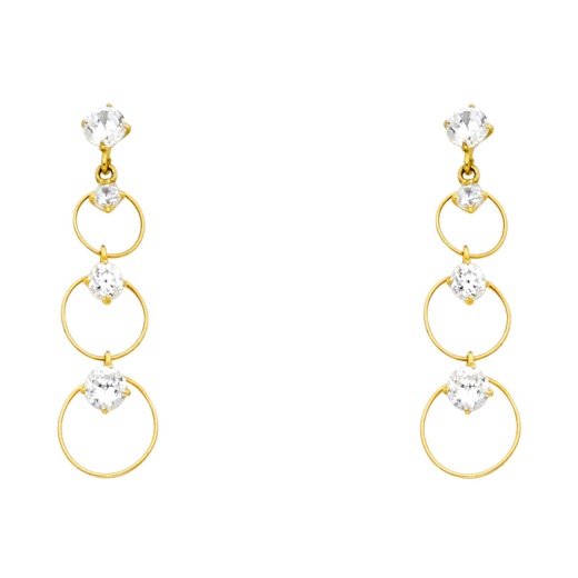 14K Gold Cz Circle Dangle Drop Stud Earrings - Ioka