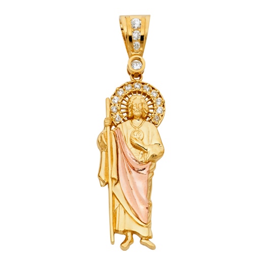 14K Gold St. Jude Religious Cz Pendant - Ioka Jewelry