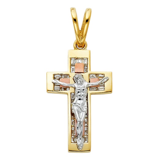 14K Gold Cz Religious Crucifix Charm Pendant - Ioka