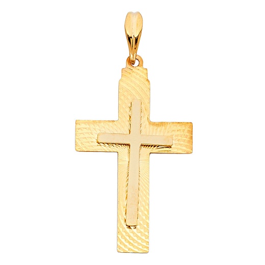 14K Gold Ioka Religious Cross Charm Pendant
