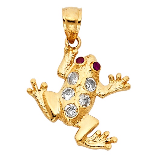 14K Gold Cz Frog Charm Pendant