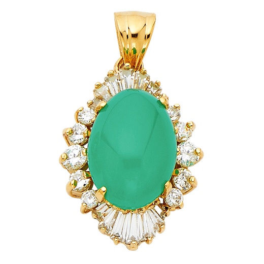 14K Gold Cz With Jade Charm Pendant from Ioka Jewelry