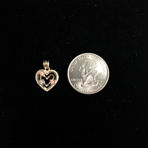 14K Gold Heart With Flower Charm Pendant - Ioka Jewelry