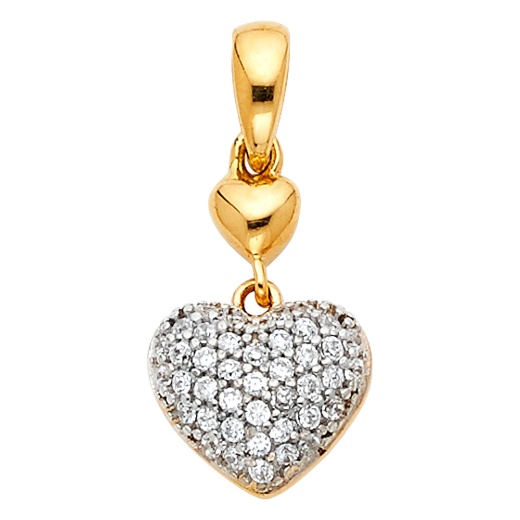 14K Gold Cz Heart Charm Pendant by Ioka Jewelry