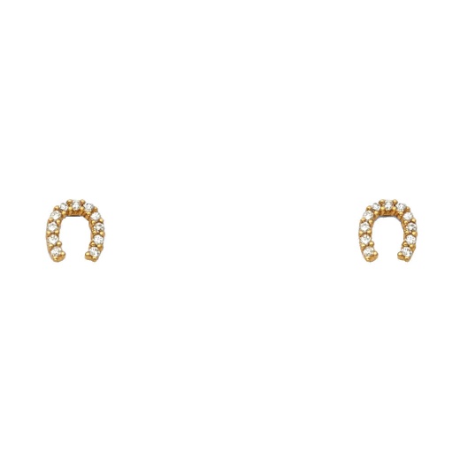 14K Gold Cz Horse Shoe Lucky Charm Stud Earrings - Ioka