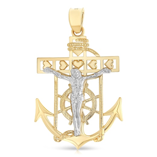 14K Gold Jesus Crucifix Anchor Religious Pendant by Ioka