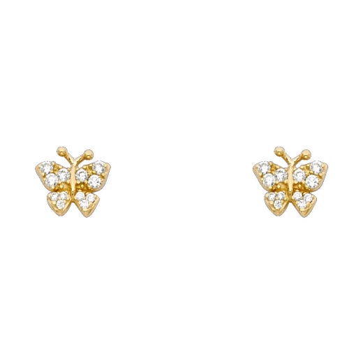 14K Gold Cz Beautiful Butterfly Stud Earrings - Ioka