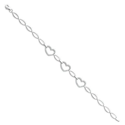 14K Solid Gold Cz Hearts Bracelet - 7.25'