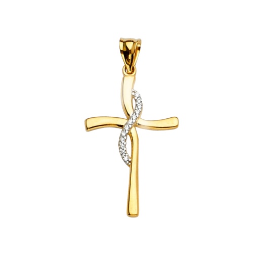 14K Gold Cz Cross Religious Pendant by Ioka Jewelry
