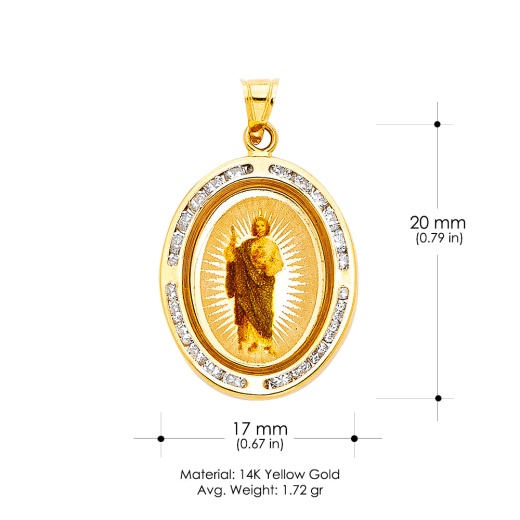 14K Gold St. Jude Cz Religious Pendant