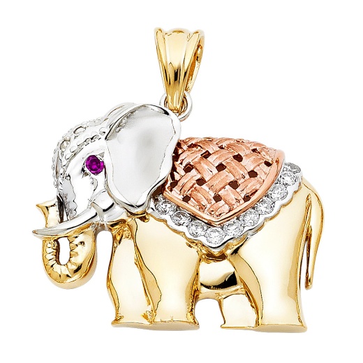 14K Gold Cz Elephant Charm Pendant